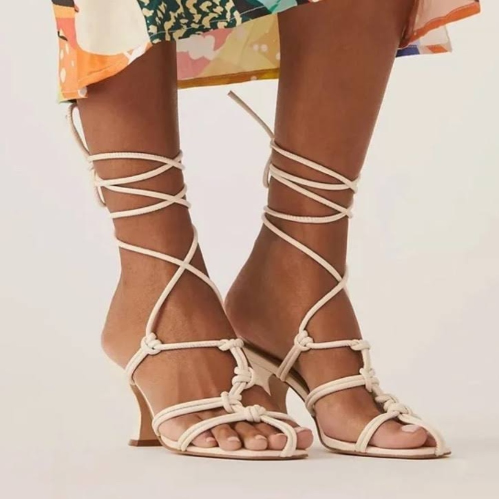 Anthropologie Cream Lace-Up Sandals